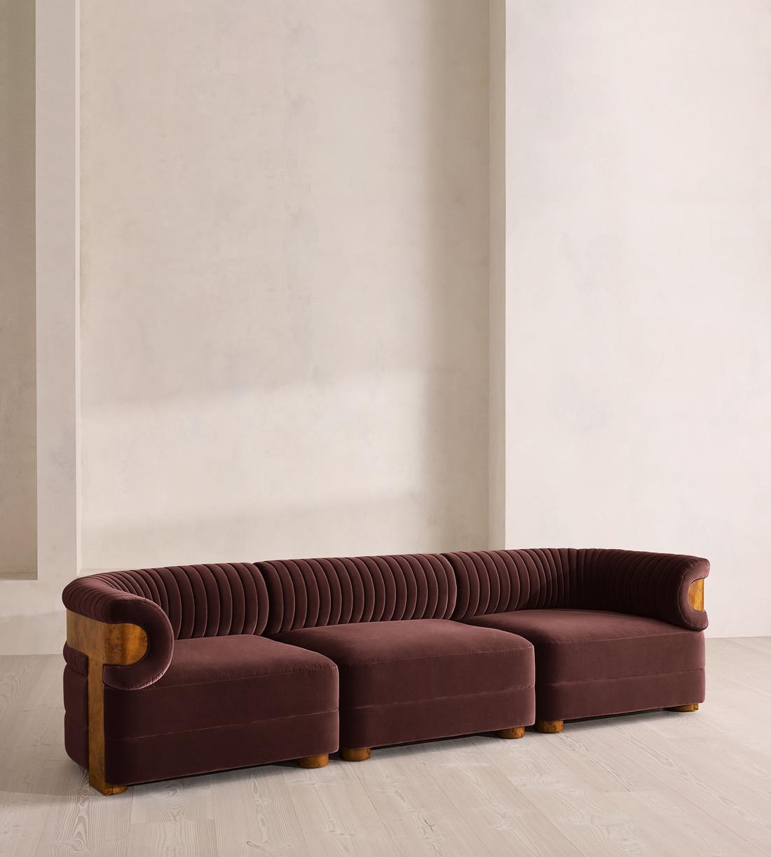 Caleb Sectional Sofa - Four Seater - Velvet - Aubergine - Dark Burl - US - Listing - Image 2