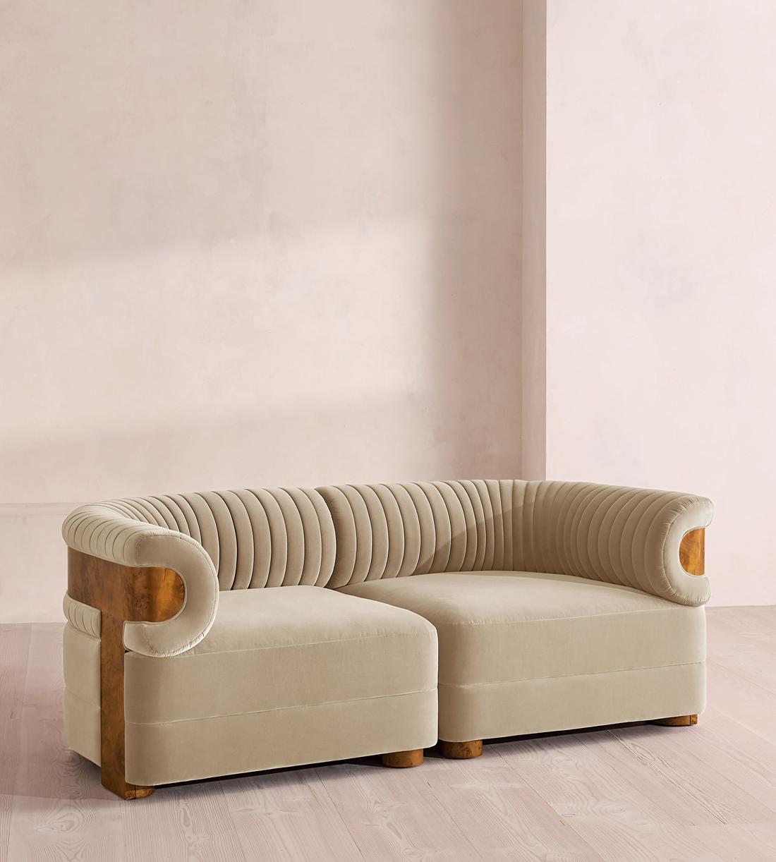 Caleb Sectional Sofa - Three Seater - Velvet - Oyster - Dark Burl - US - Listing - Image 2