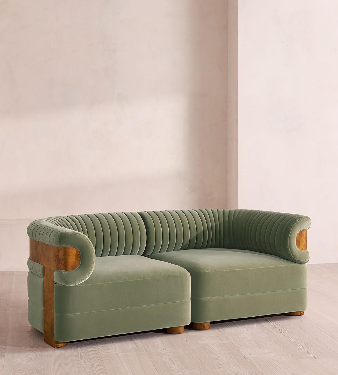 Caleb Modular Sofa - Three Seater - Velvet - Seafoam - Dark Burl - UK - Listing - Image 2