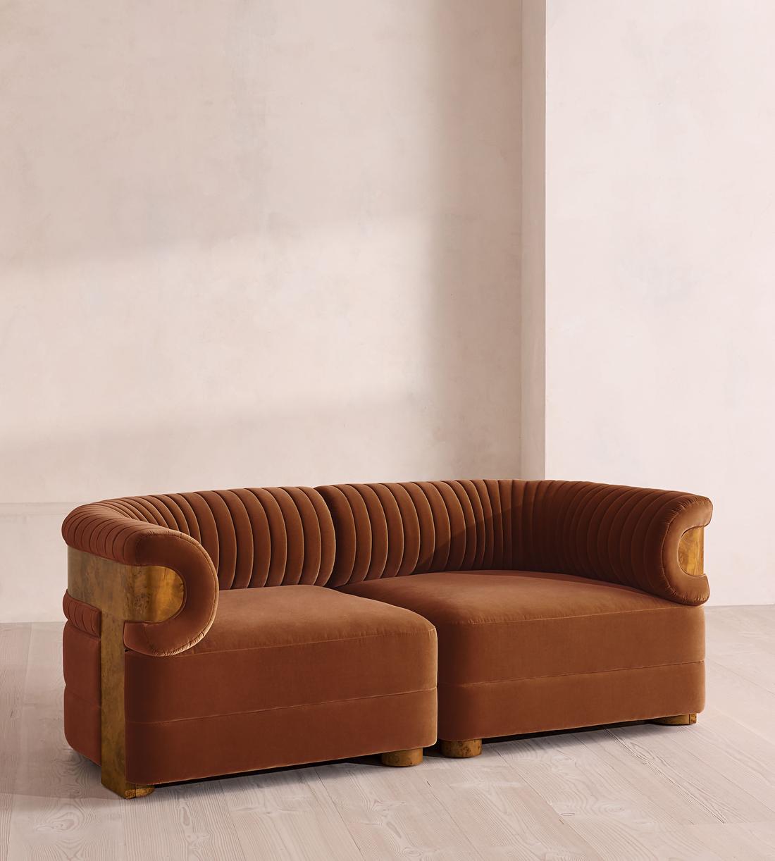 Caleb Sectional Sofa - Three Seater - Velvet - Cinnamon - Dark Burl - US - Listing - Image 2