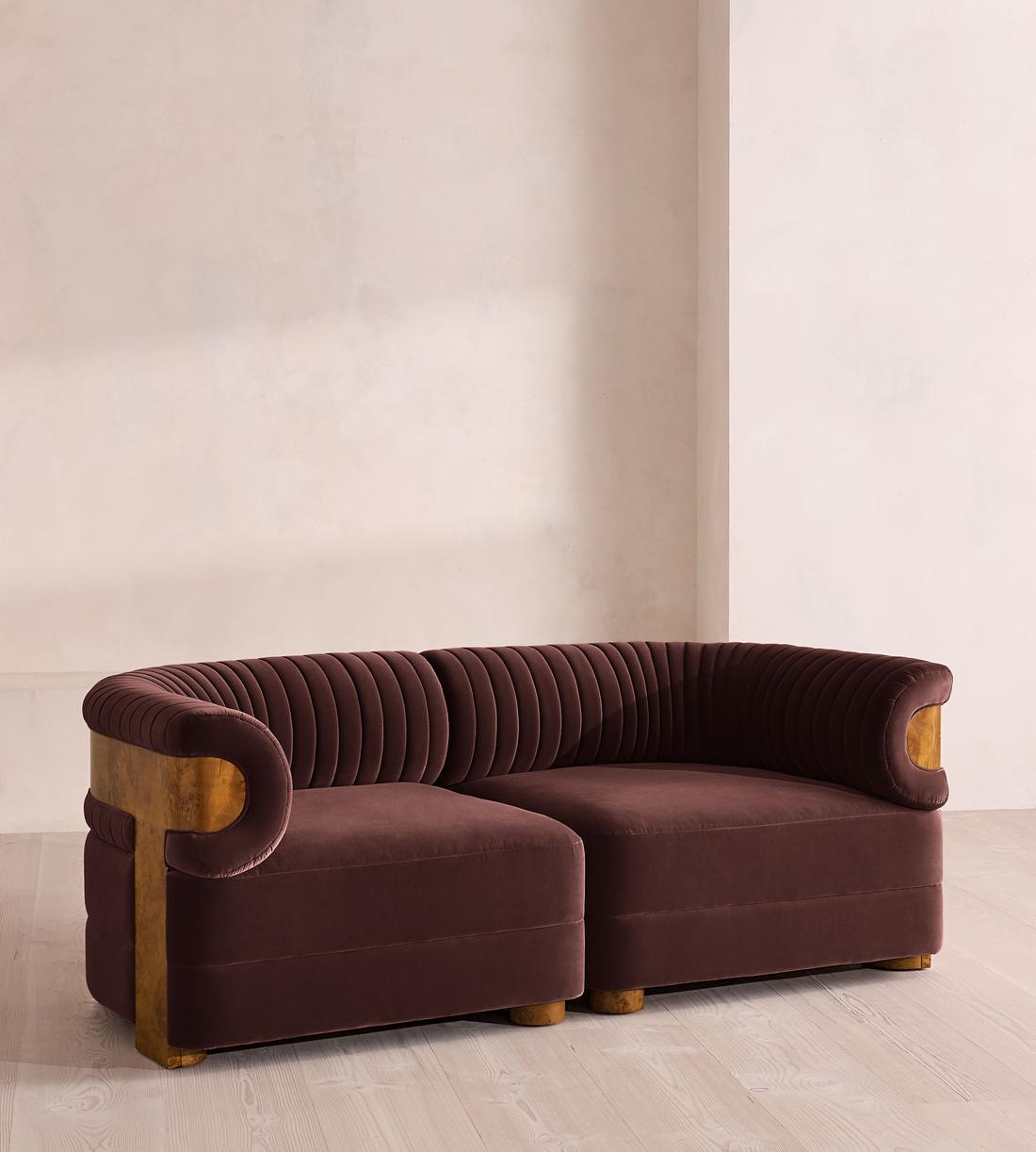Caleb Sectional Sofa - Three Seater - Velvet - Aubergine - Dark Burl - US - Listing - Image 2