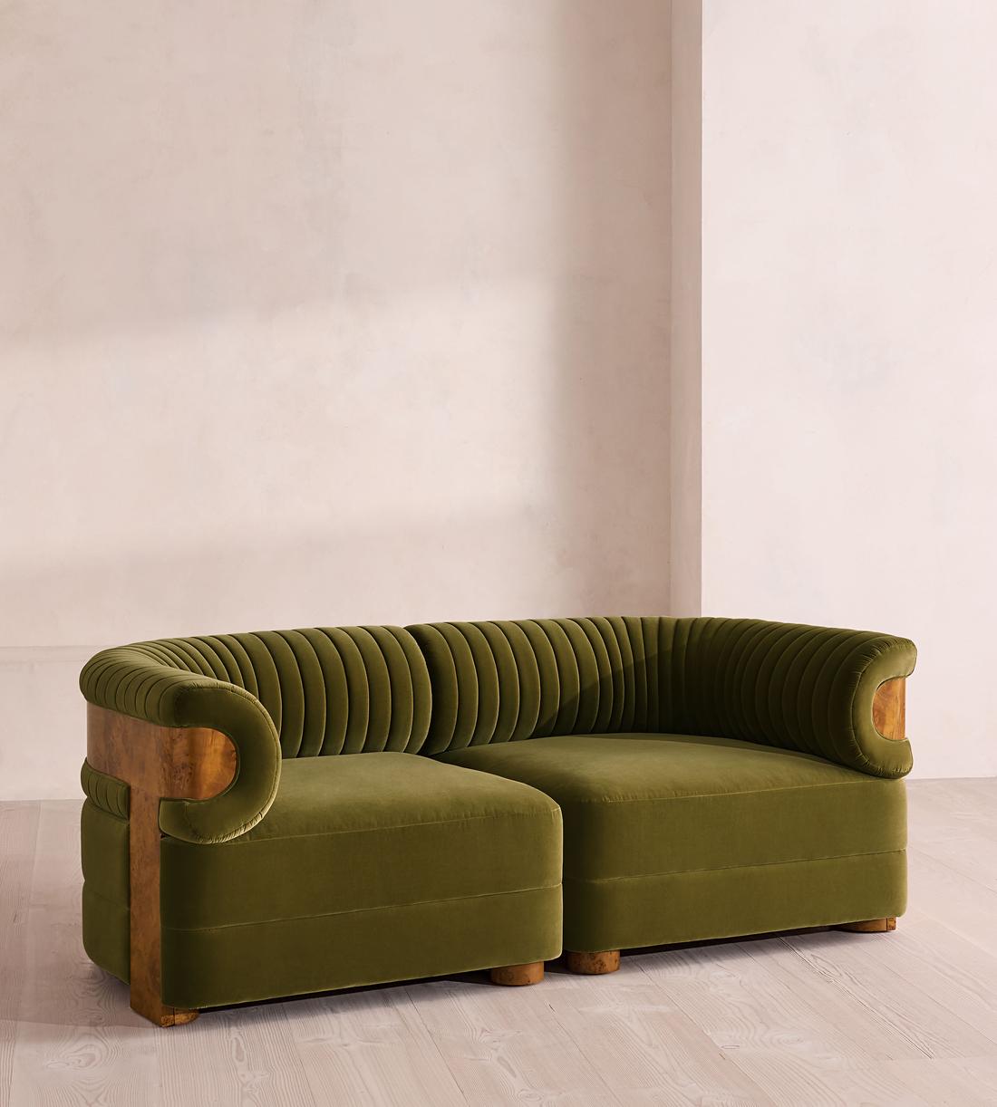 Caleb Modular Three Seater Sofa - Velvet - Olive - Dark Burl - UK - Listing - Image 2