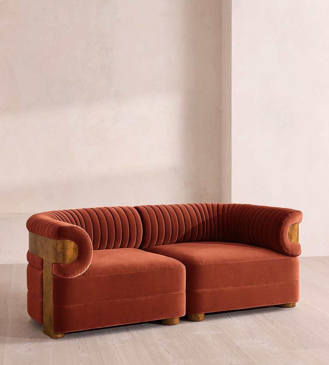 Caleb Modular Three Seater Sofa - Velvet - Rust - Dark Burl - UK - Listing - Image 2