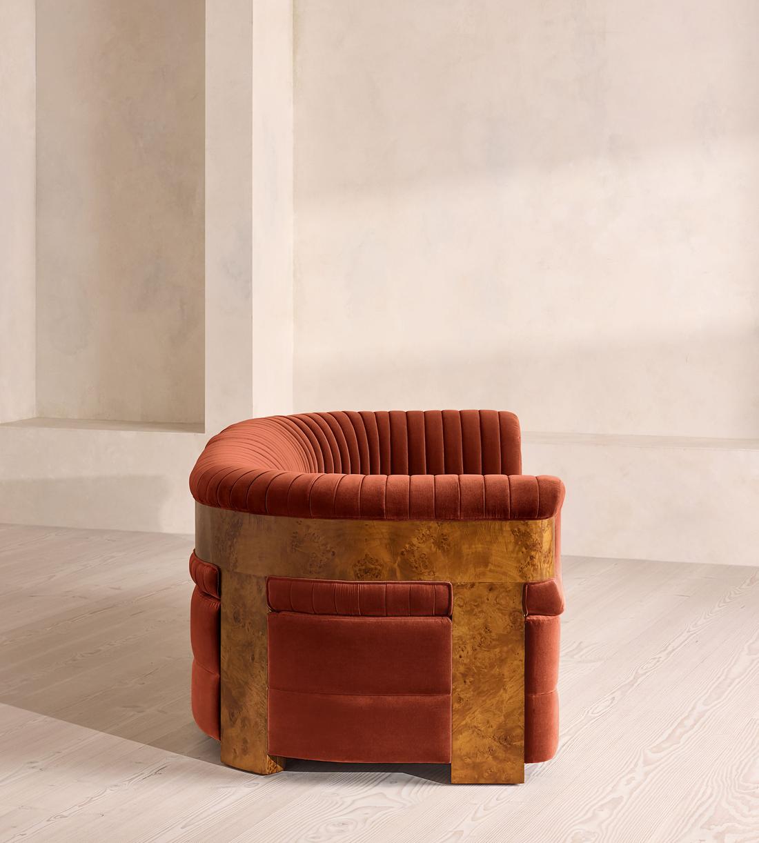 Caleb Sectional Three Seater Sofa - Velvet - Rust - Dark Burl - US - Images - Image 3