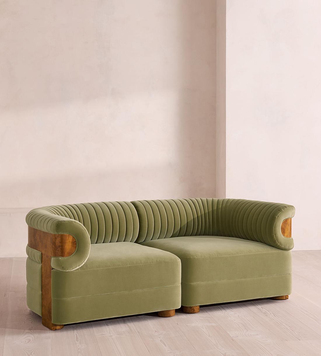 Caleb Sectional Three Seater Sofa - Velvet - Lichen - Dark Burl - US - Listing - Image 2