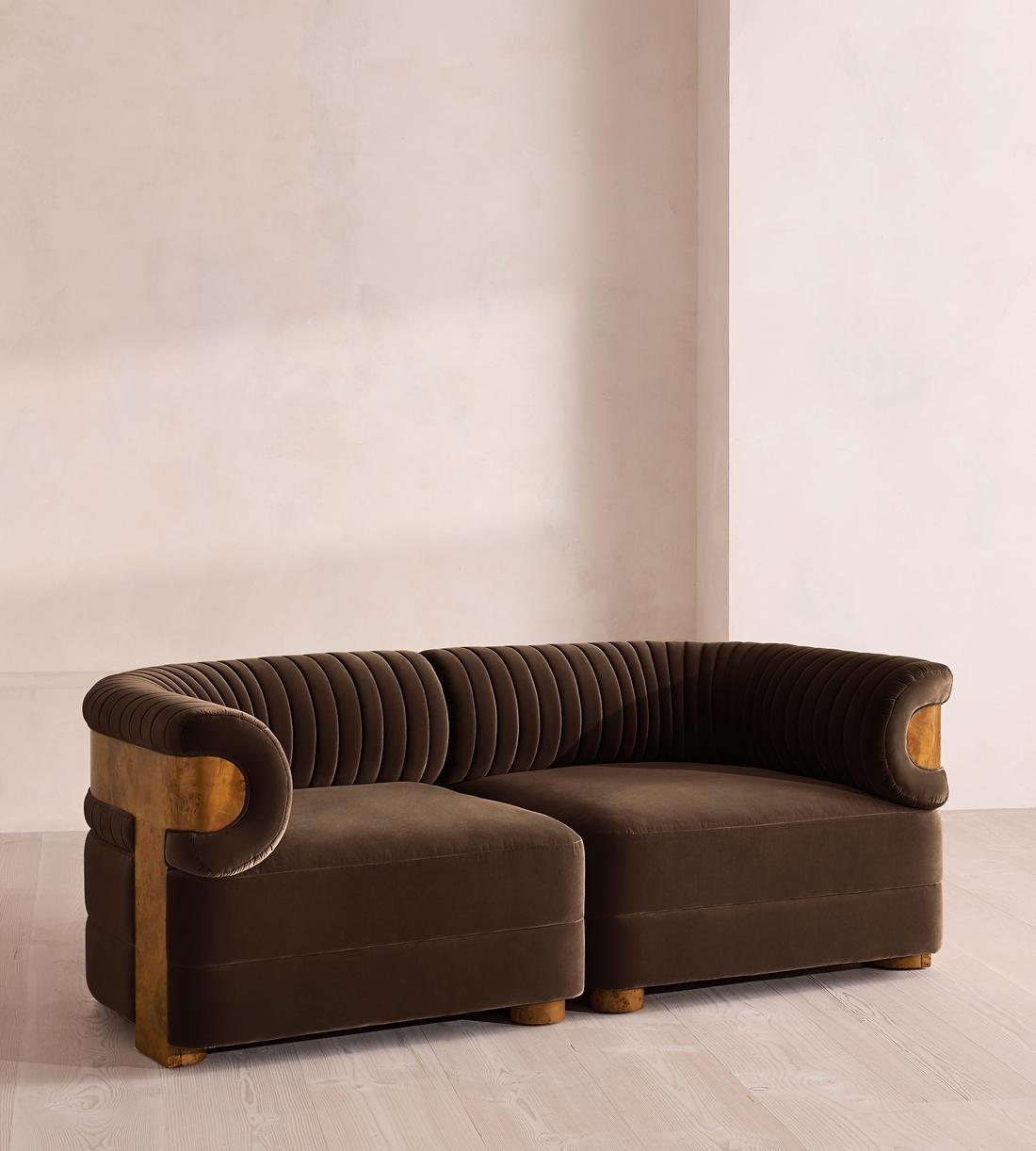 Caleb Modular Three Seater Sofa - Velvet - Chocolate - Dark Burl - UK - Listing - Image 2