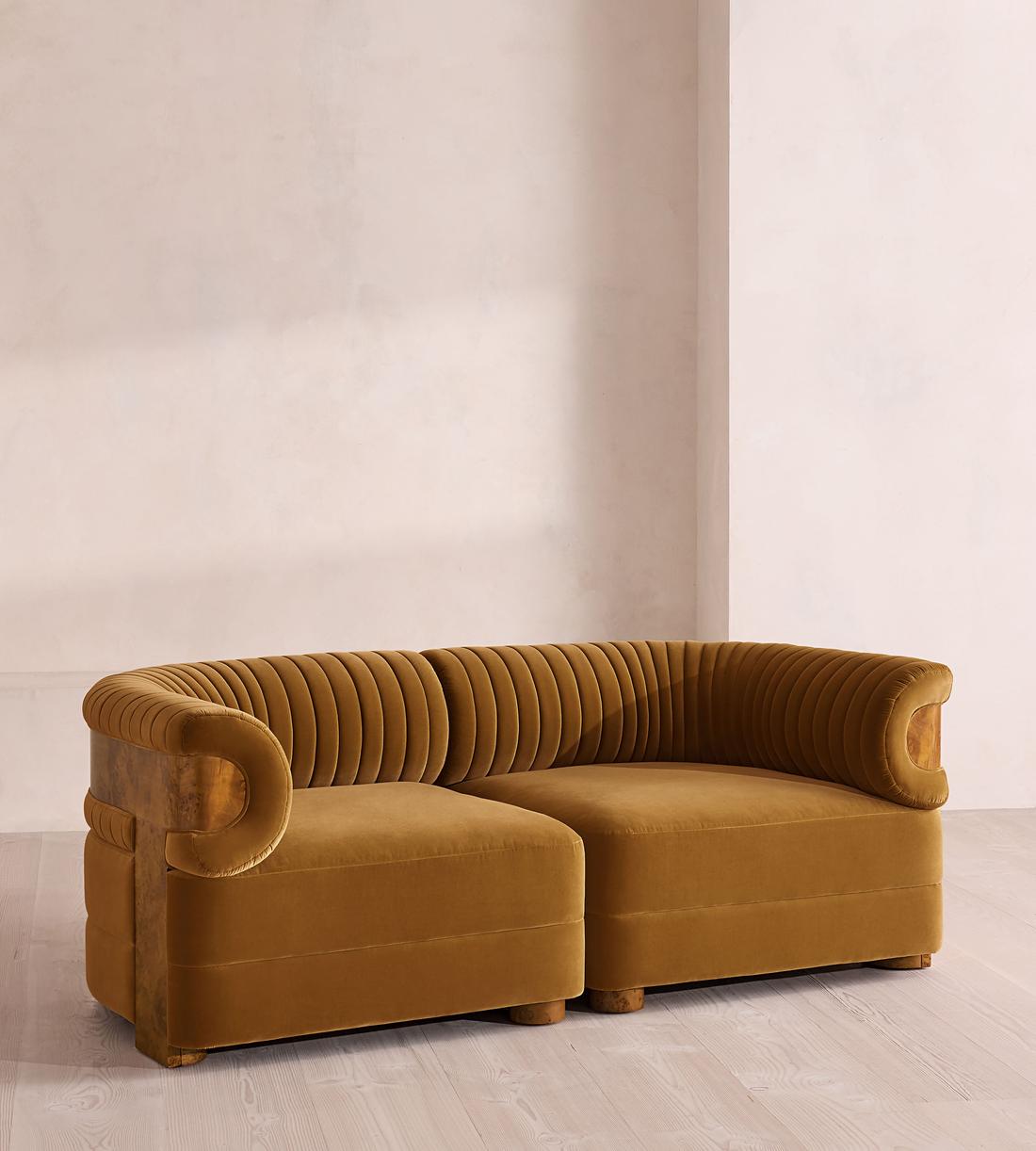 Caleb Modular Three Seater Sofa - Velvet - Mustard - Dark Burl - UK - Listing - Image 2