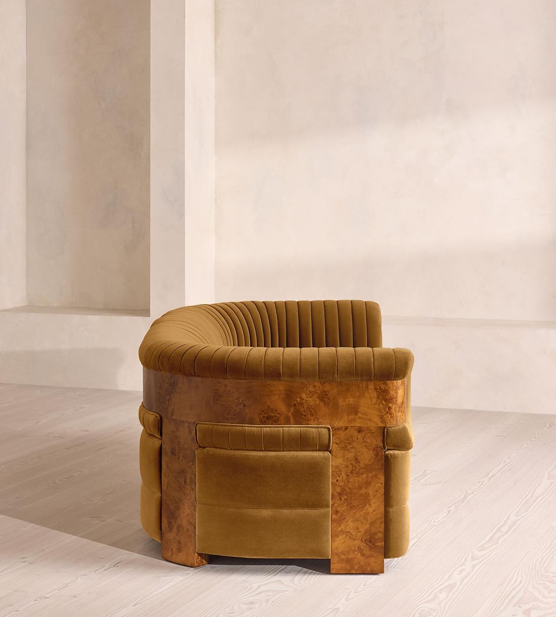 Caleb Sectional Three Seater Sofa - Velvet - Mustard - Dark Burl - US - Images - Image 3