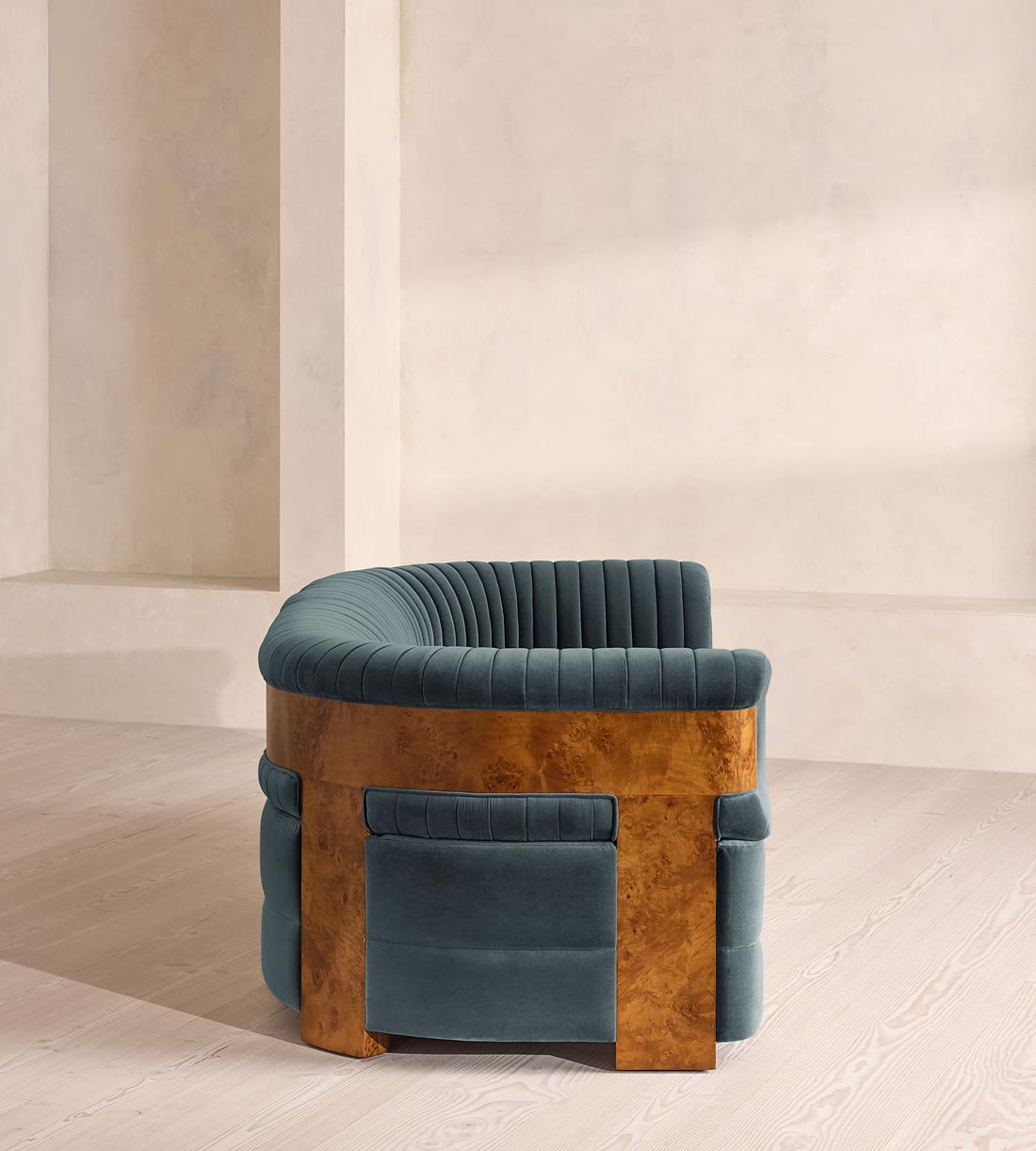 Caleb Modular Three Seater Sofa - Velvet - Grey Blue - Dark Burl - UK - Images - Image 3