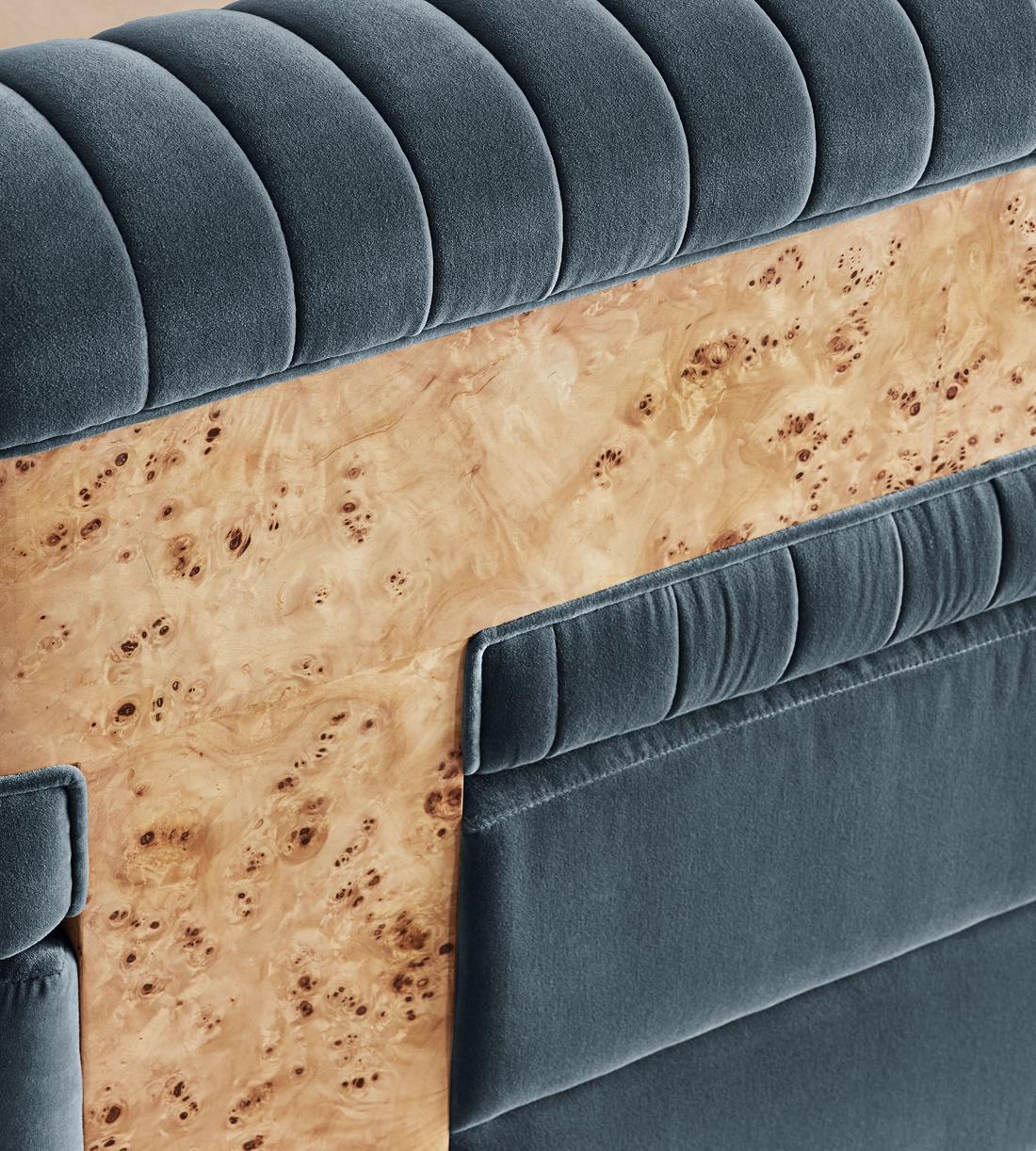 Caleb Modular Sofa - Corner Module - Velvet - Grey Blue - Blonde Burl - UK - Image 5