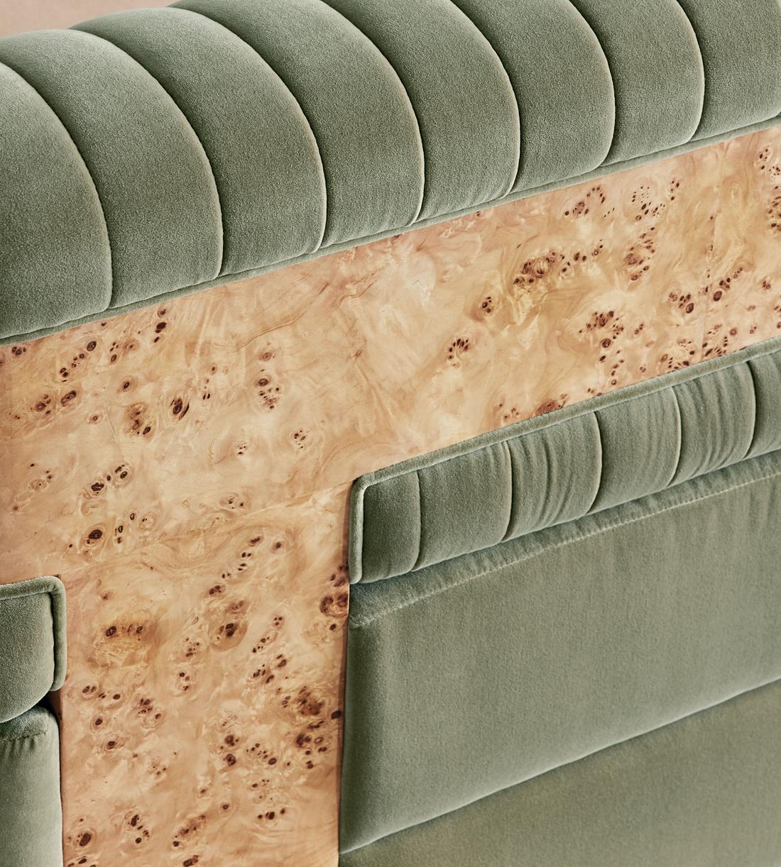 Caleb Modular Sofa - Left Arm Module - Velvet - Seafoam - Blonde Burl - UK - Image 5