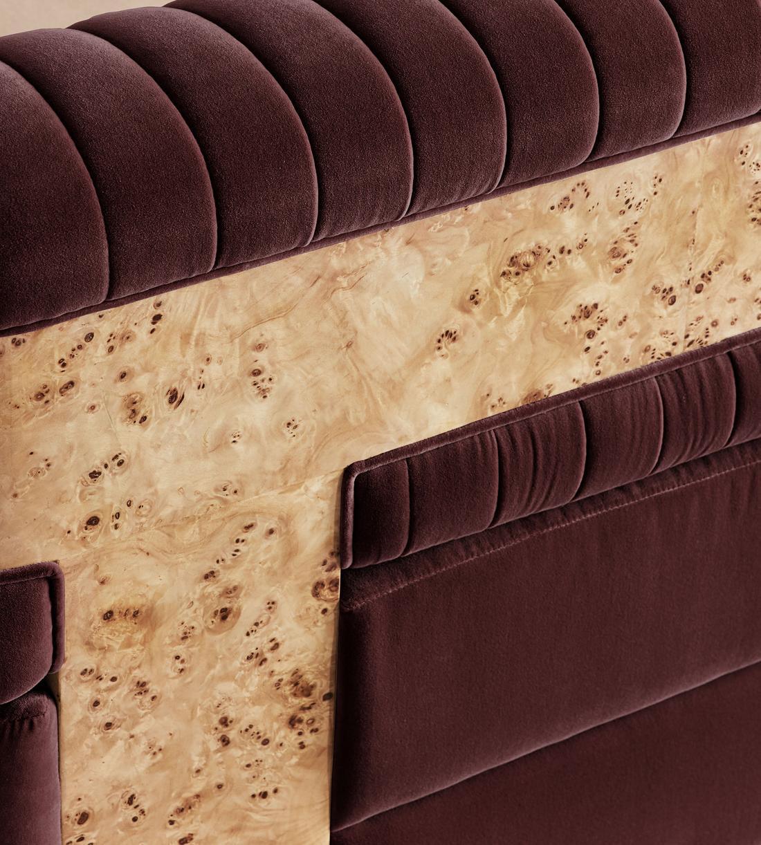 Caleb Modular Sofa - Corner Module - Velvet - Aubergine - Blonde Burl - UK - Image 5