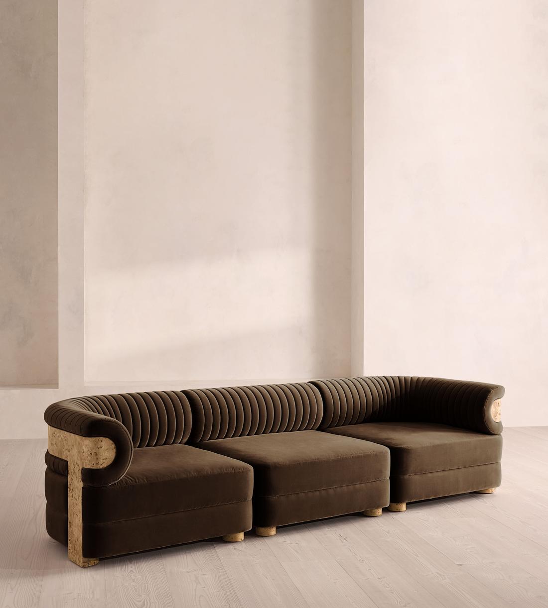Caleb Modular Four Seater Sofa - Velvet - Chocolate - Blonde Burl - UK - Listing - Image 2