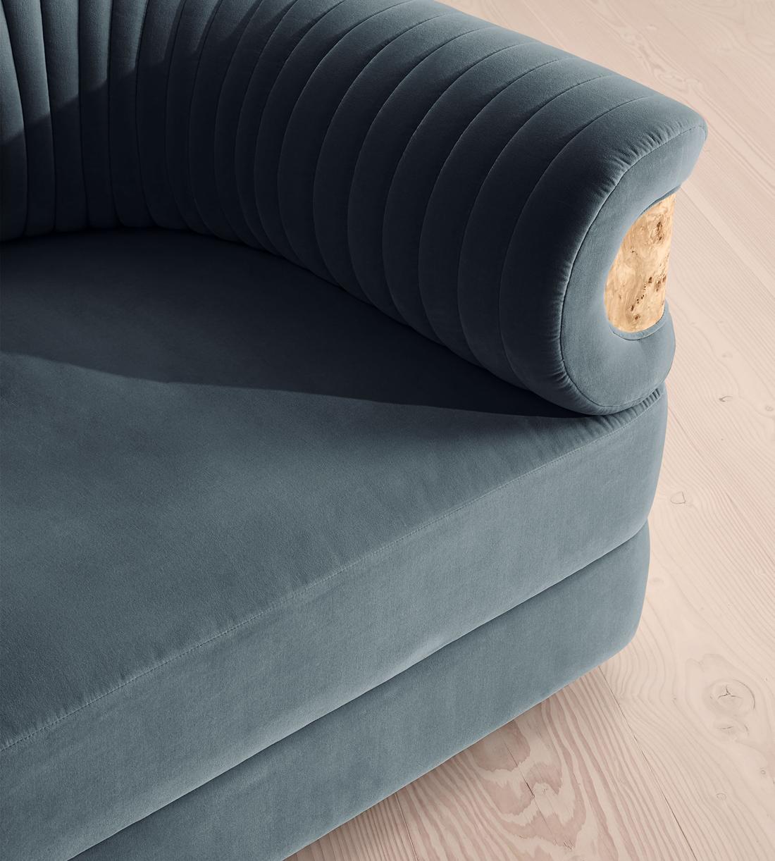 Caleb Modular Four Seater Sofa - Velvet - Grey Blue - Blonde Burl - UK - Images - Image 5