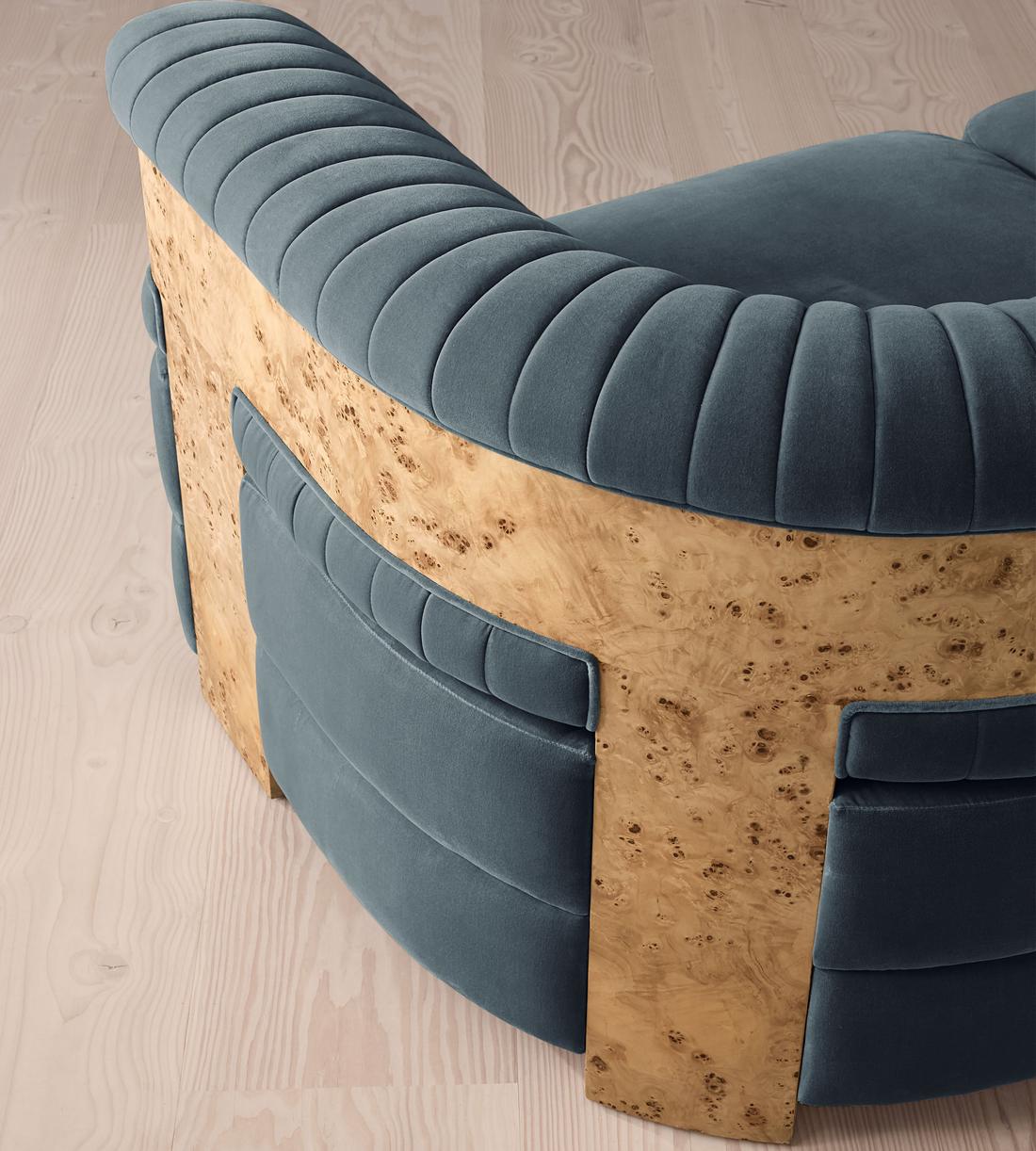 Caleb Modular Four Seater Sofa - Velvet - Grey Blue - Blonde Burl - UK - Images - Image 6