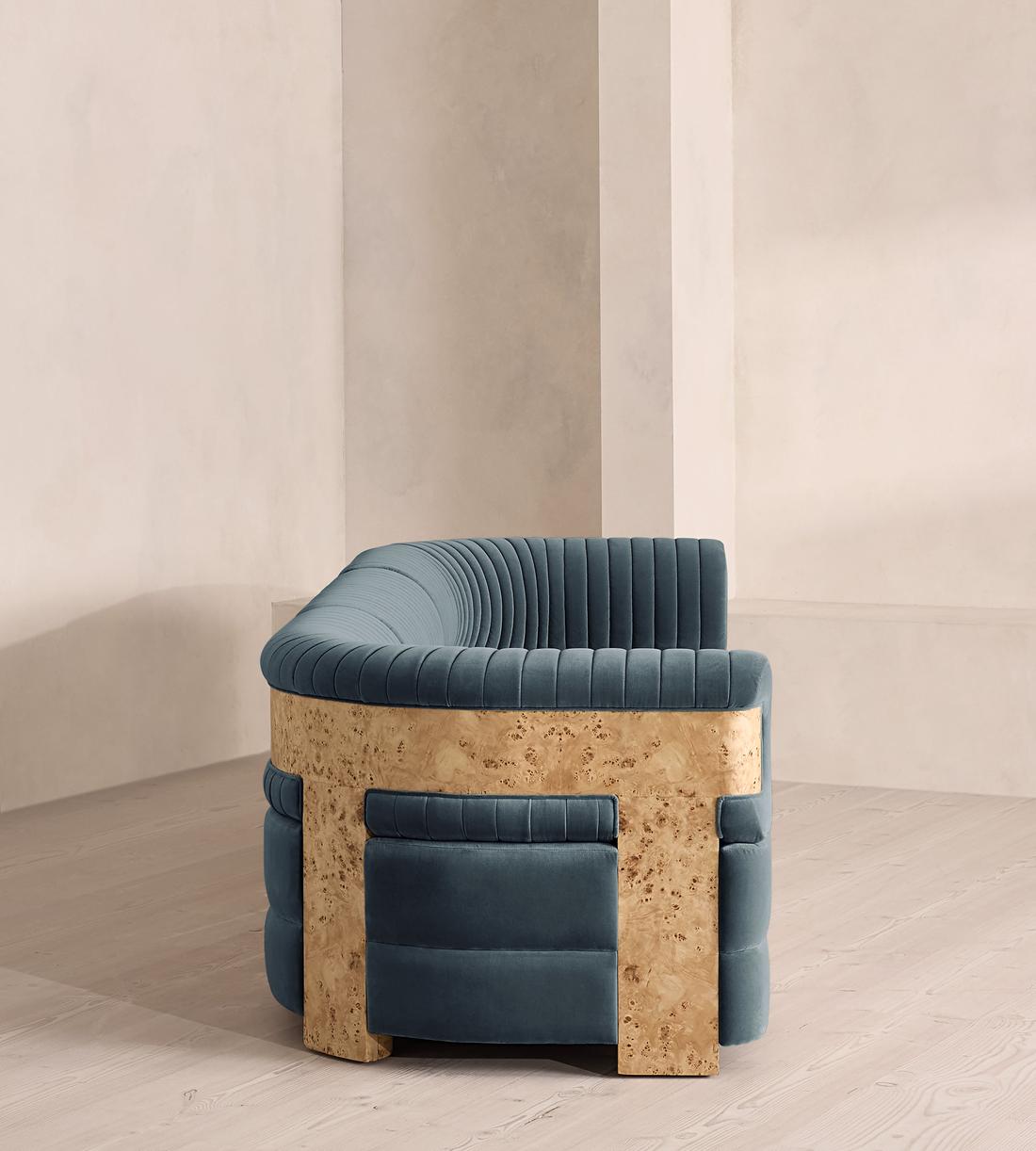 Caleb Sectional Sofa - Four Seater - Velvet - Grey Blue - Blonde Burl - US - Images - Image 3
