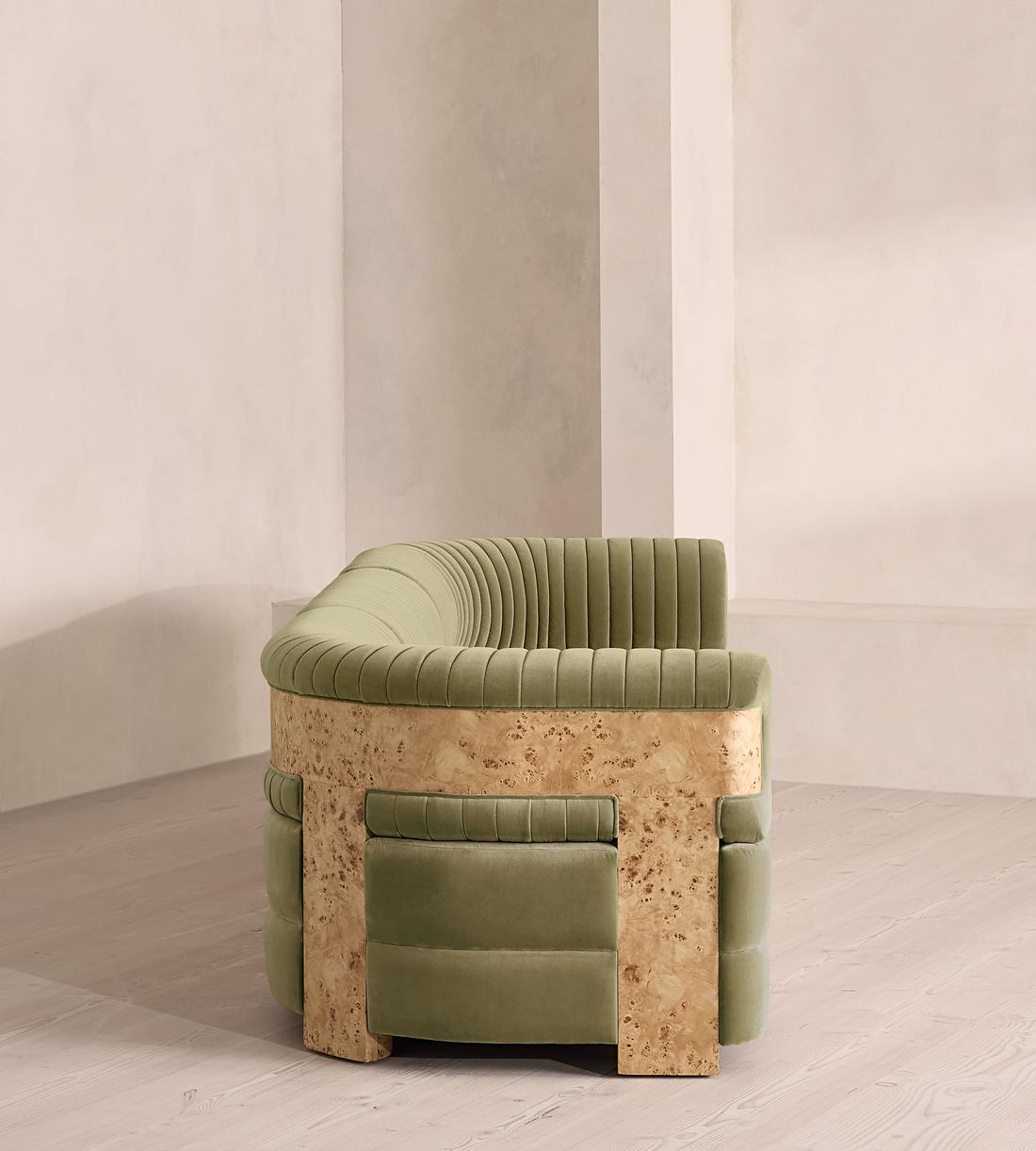 Caleb Modular Four Seater Sofa - Velvet - Lichen - Blonde Burl - UK - Images - Image 4