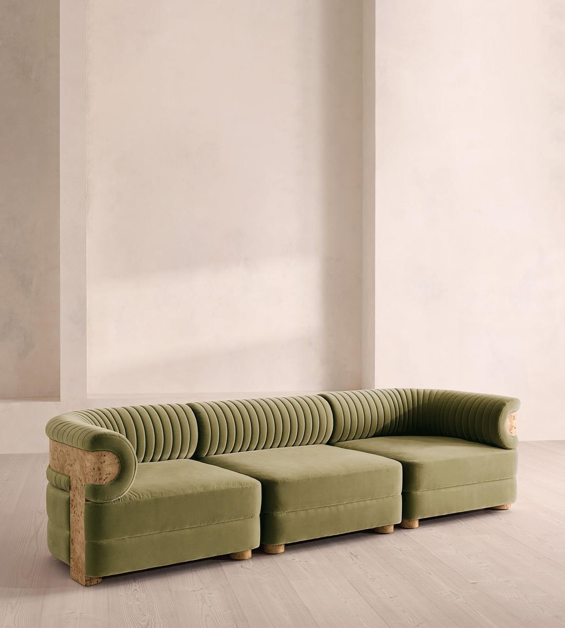 Caleb Sectional Sofa - Four Seater - Velvet - Lichen - Blonde Burl - US - Listing - Image 2