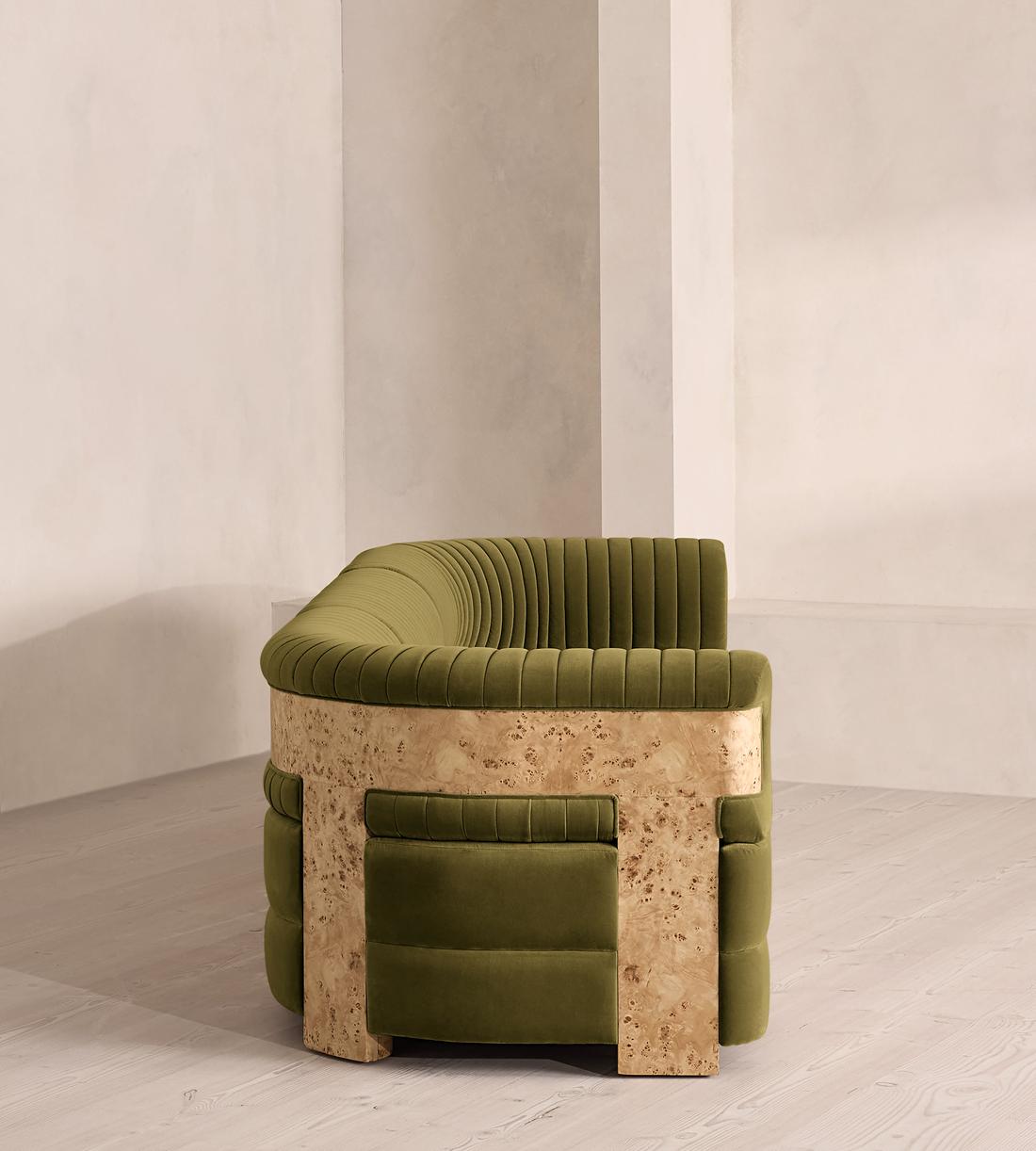 Caleb Sectional Sofa - Four Seater - Velvet - Olive - Blonde Burl - US - Images - Image 3