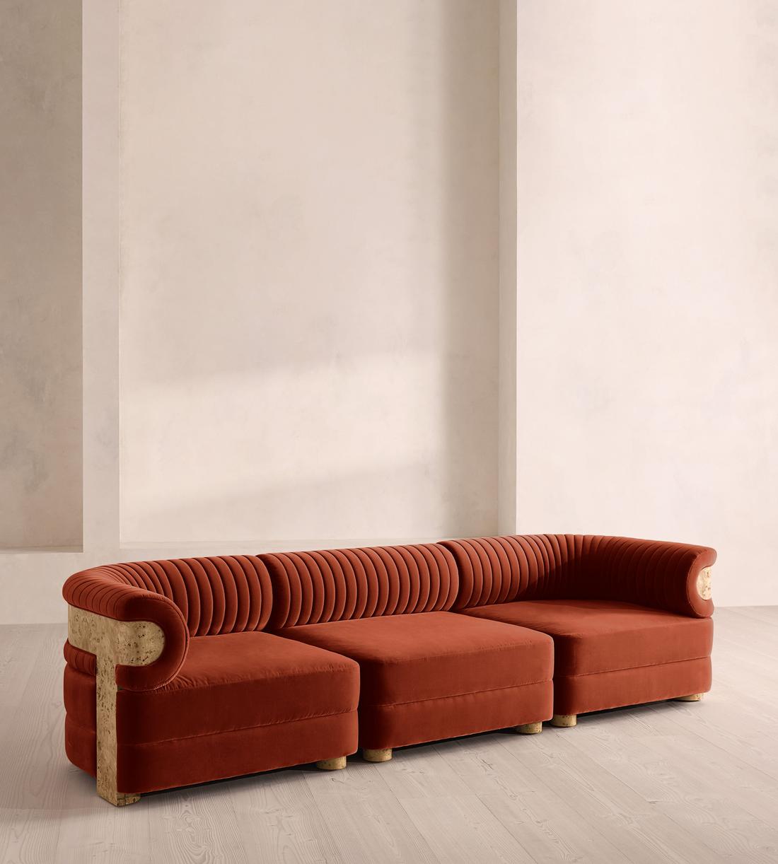 Caleb Modular Four Seater Sofa - Velvet - Rust - Blonde Burl - UK - Listing - Image 2