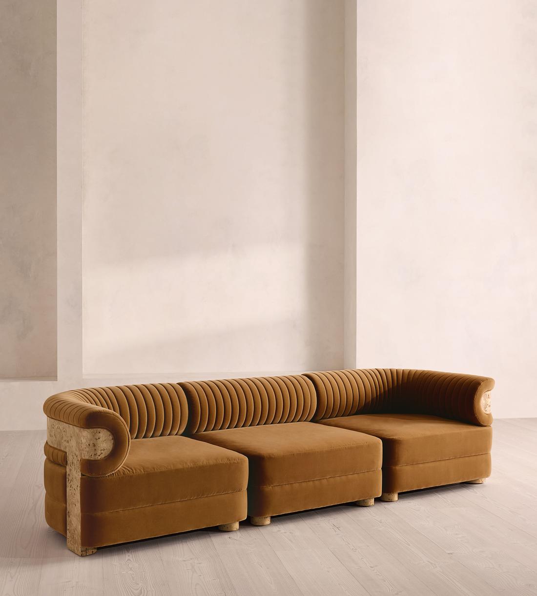 Caleb Modular Four Seater Sofa - Velvet - Mustard - Blonde Burl - UK - Listing - Image 2