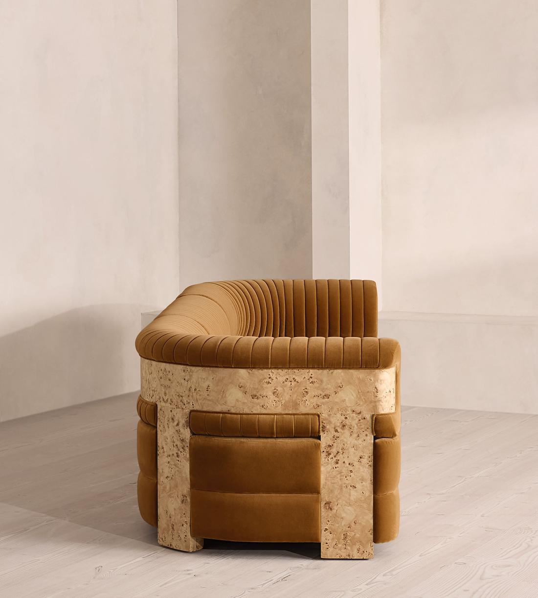 Caleb Sectional Sofa - Four Seater - Velvet - Mustard - Blonde Burl - US - Images - Image 3