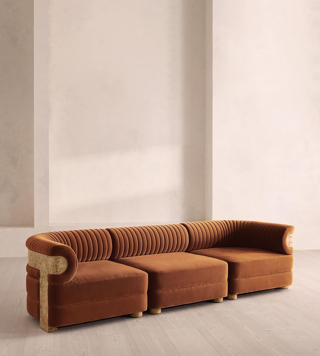 Caleb Modular Sofa - Four Seater - Velvet - Cinnamon - Blonde Burl - UK - Listing - Image 2