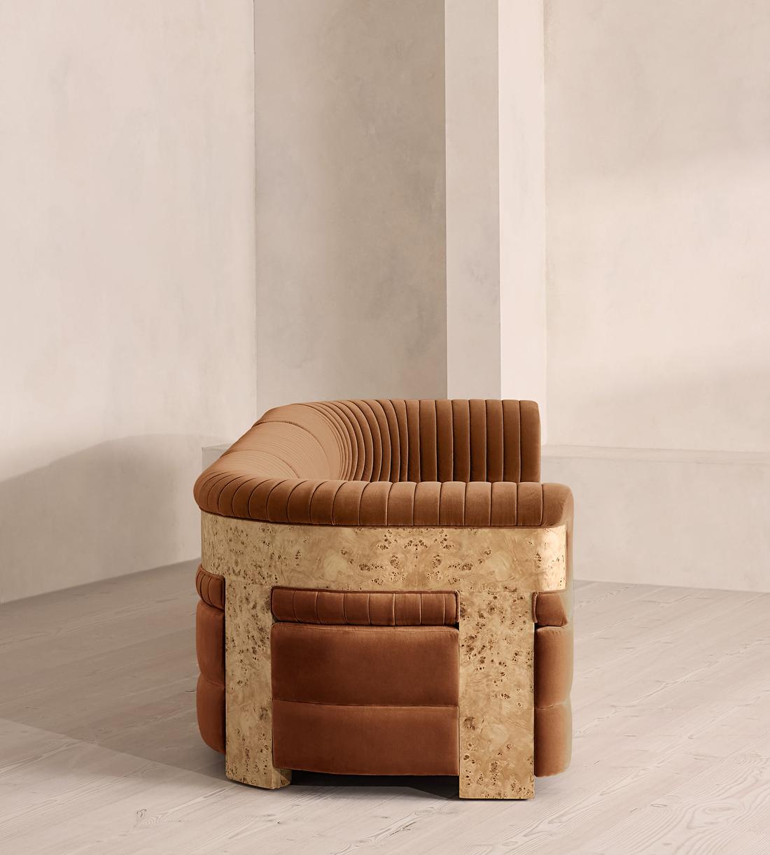 Caleb Sectional Sofa - Four Seater - Velvet - Cinnamon - Blonde Burl - US - Images - Image 3