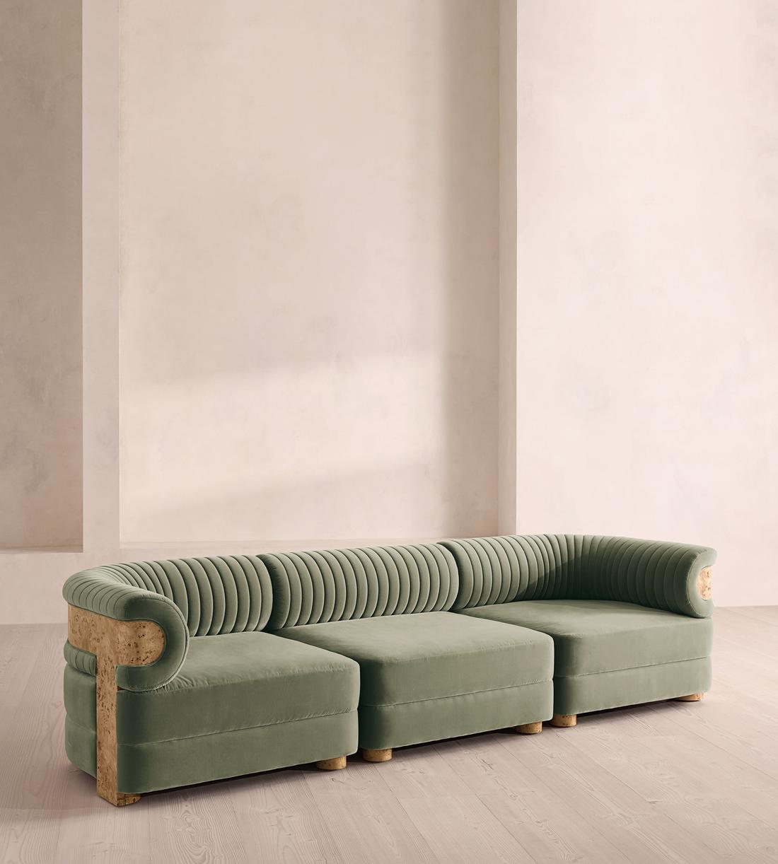 Caleb Modular Sofa - Four Seater - Velvet - Seafoam - Blonde Burl - UK - Listing - Image 2