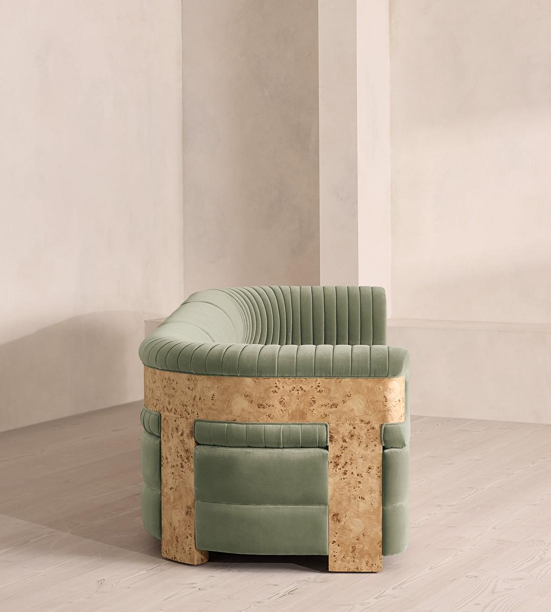 Caleb Sectional Sofa - Four Seater - Velvet - Seafoam - Blonde Burl - US - Images - Image 3