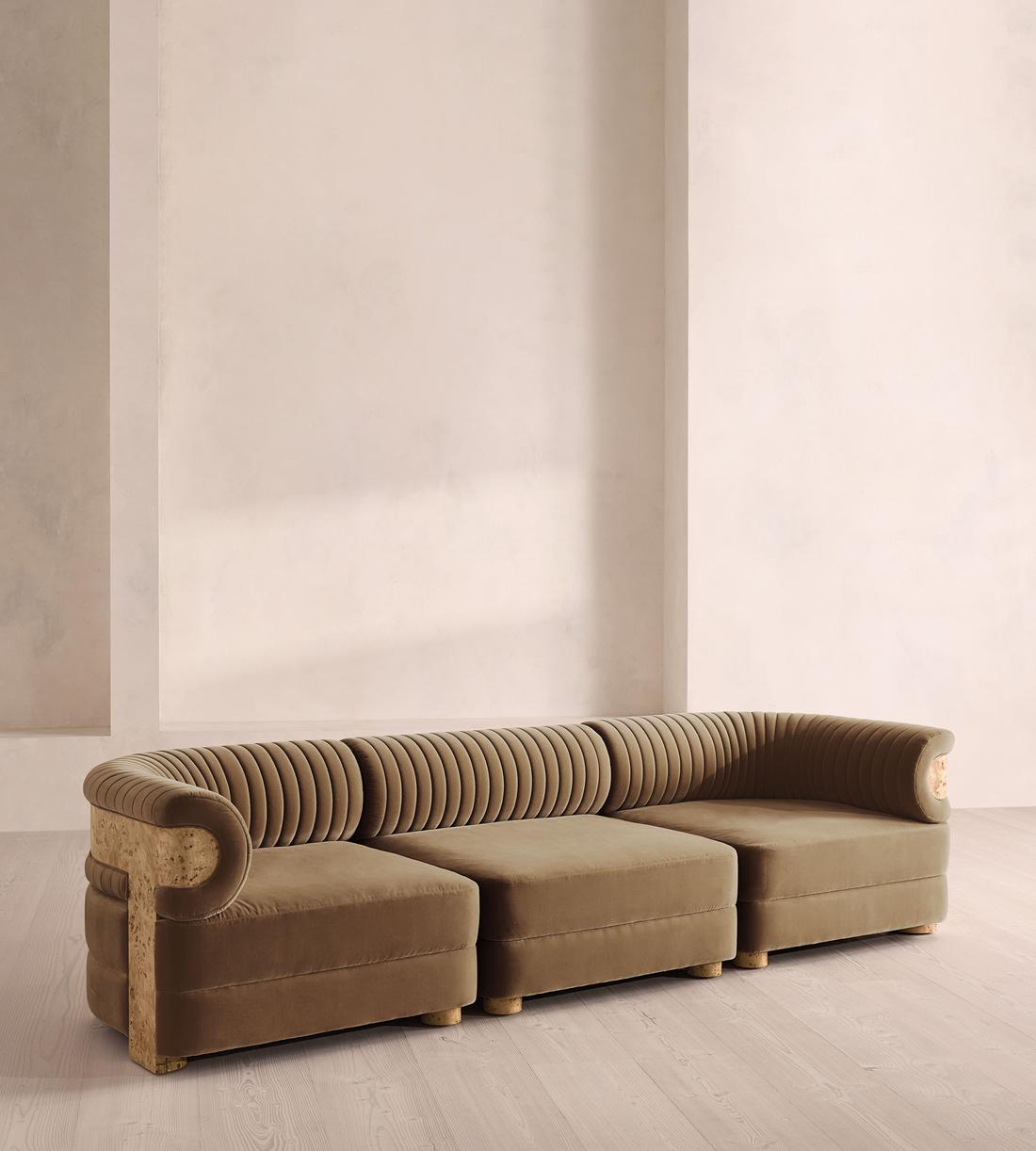 Caleb Modular Sofa - Four Seater - Velvet - Truffle - Blonde Burl - UK - Listing - Image 2