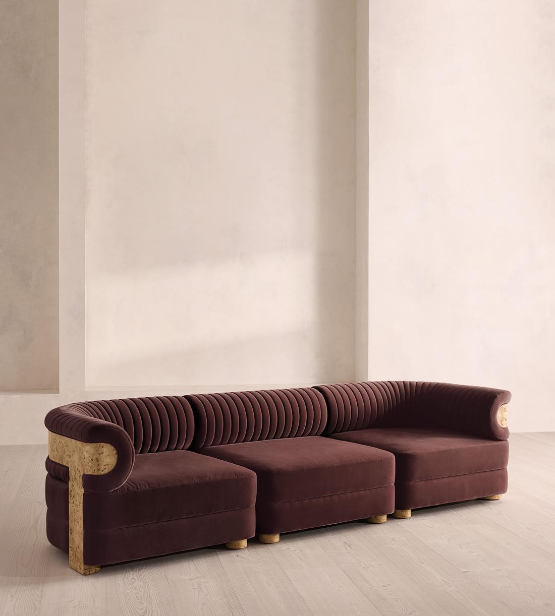 Caleb Modular Sofa - Four Seater - Velvet - Aubergine - Blonde Burl - UK - Listing - Image 2