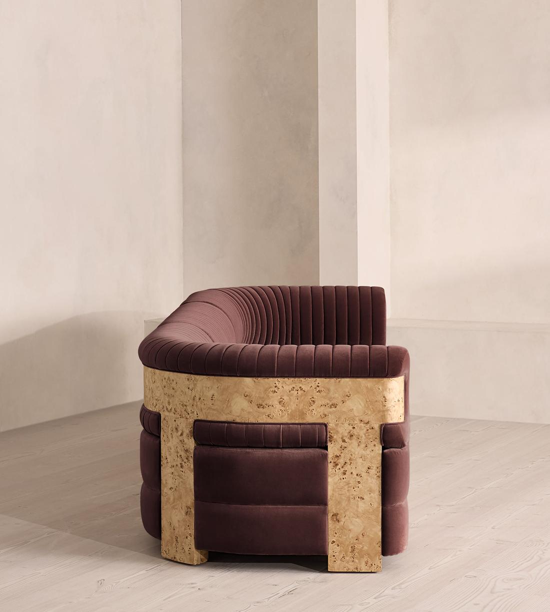 Caleb Modular Sofa - Four Seater - Velvet - Aubergine - Blonde Burl - UK - Images - Image 3