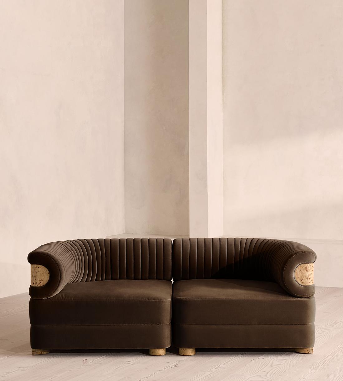 Caleb Modular Three Seater Sofa - Velvet - Chocolate - Blonde Burl - UK - Listing - Image 1