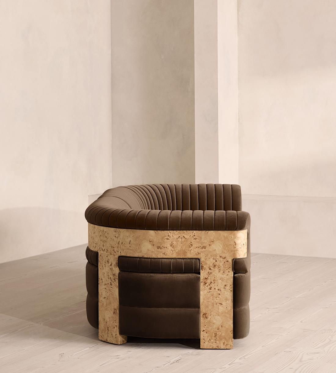 Caleb Sectional Three Seater Sofa - Velvet - Chocolate - Blonde Burl - US - Images - Image 3