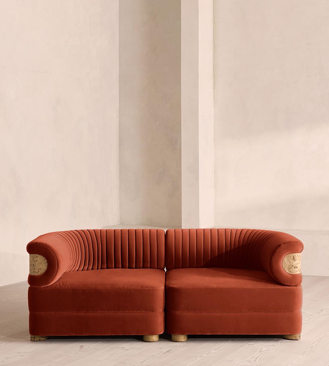 Caleb Sectional Three Seater Sofa - Velvet - Rust - Blonde Burl - US - Listing - Image 1