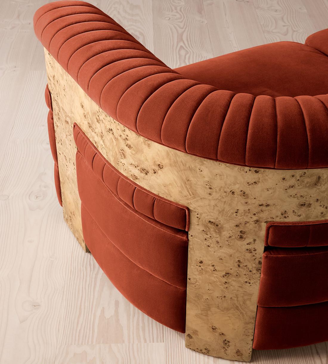 Caleb Sectional Three Seater Sofa - Velvet - Rust - Blonde Burl - US - Images - Image 7