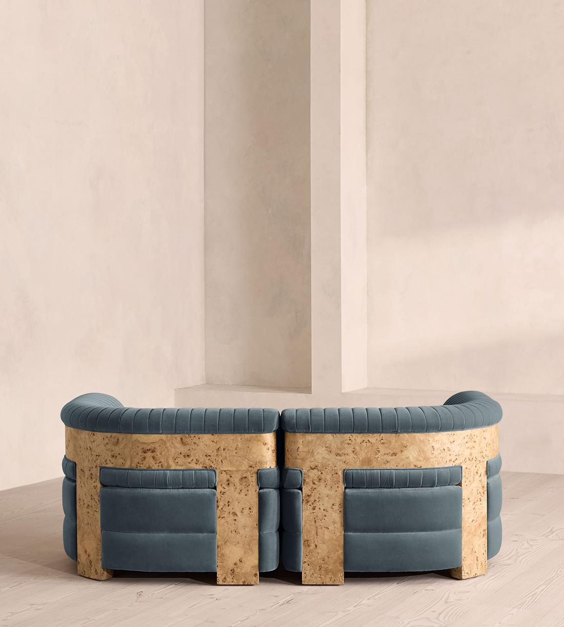 Caleb Modular Three Seater Sofa - Velvet - Grey Blue - Blonde Burl - UK - Images - Image 4
