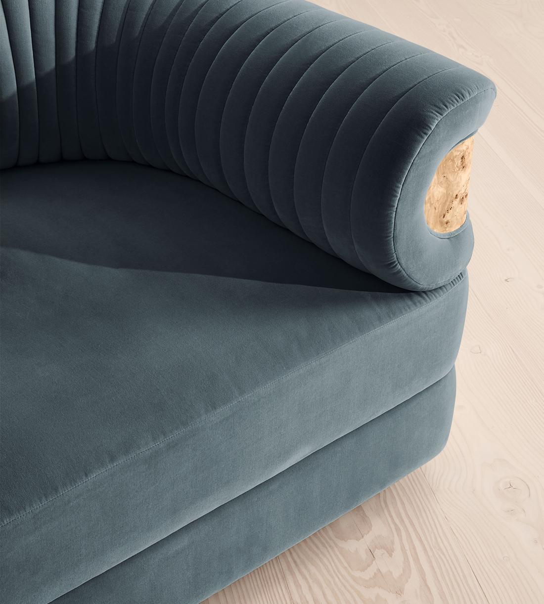 Caleb Modular Three Seater Sofa - Velvet - Grey Blue - Blonde Burl - UK - Images - Image 5