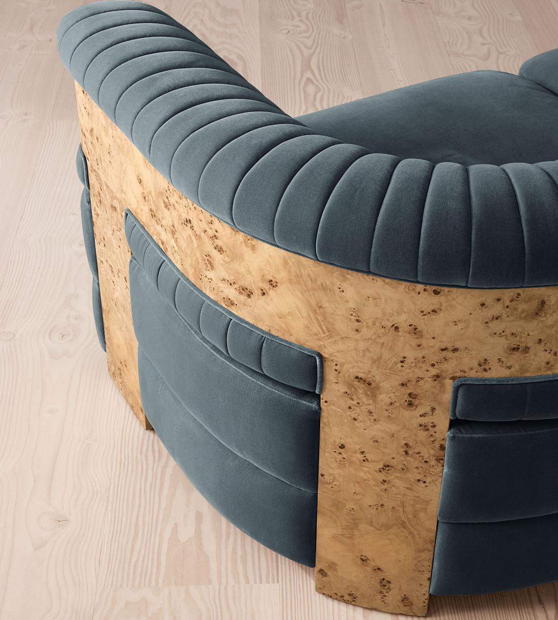 Caleb Modular Three Seater Sofa - Velvet - Grey Blue - Blonde Burl - UK - Images - Image 6