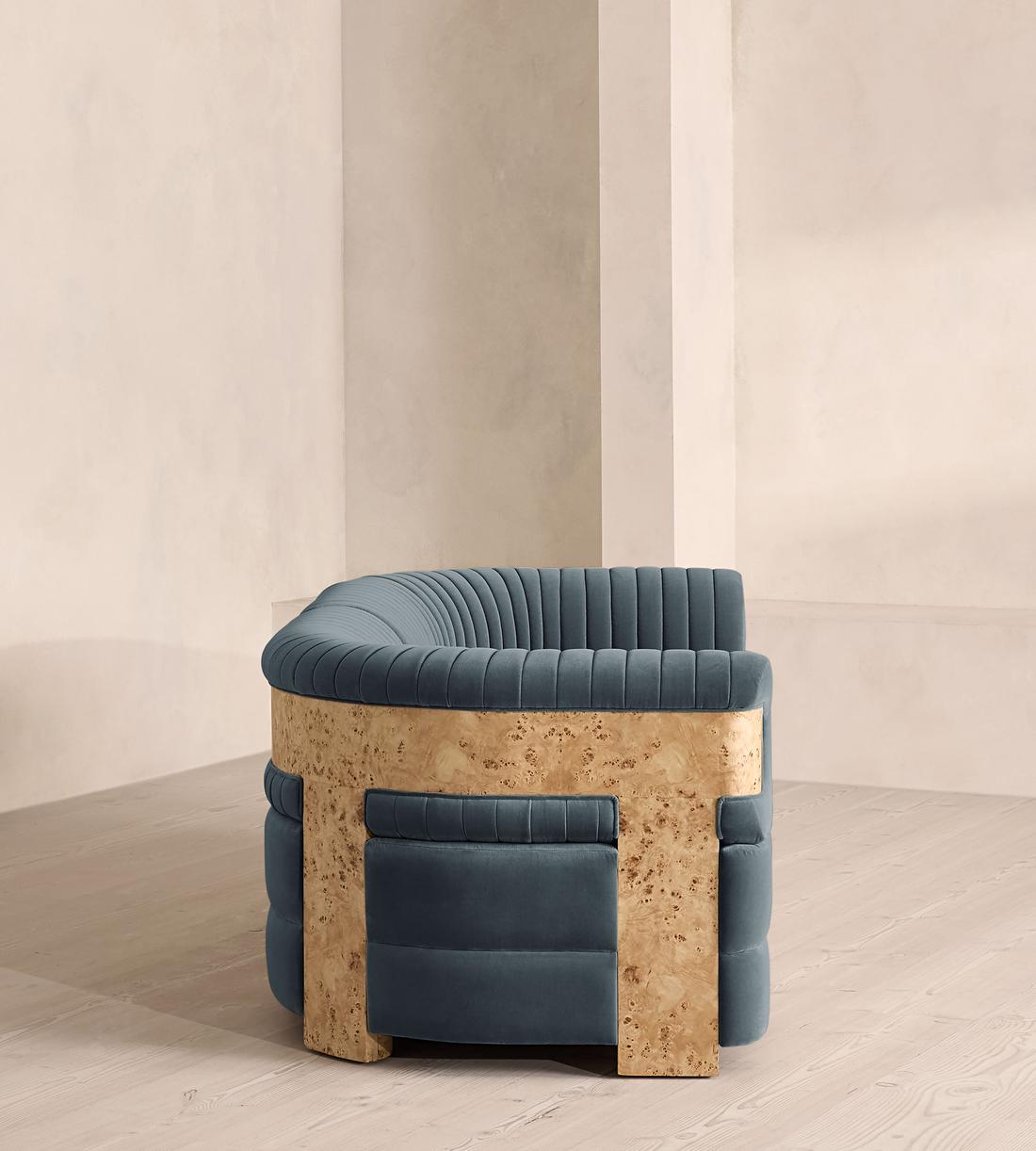 Caleb Sectional Three Seater Sofa - Velvet - Grey Blue - Blonde Burl - US - Images - Image 3