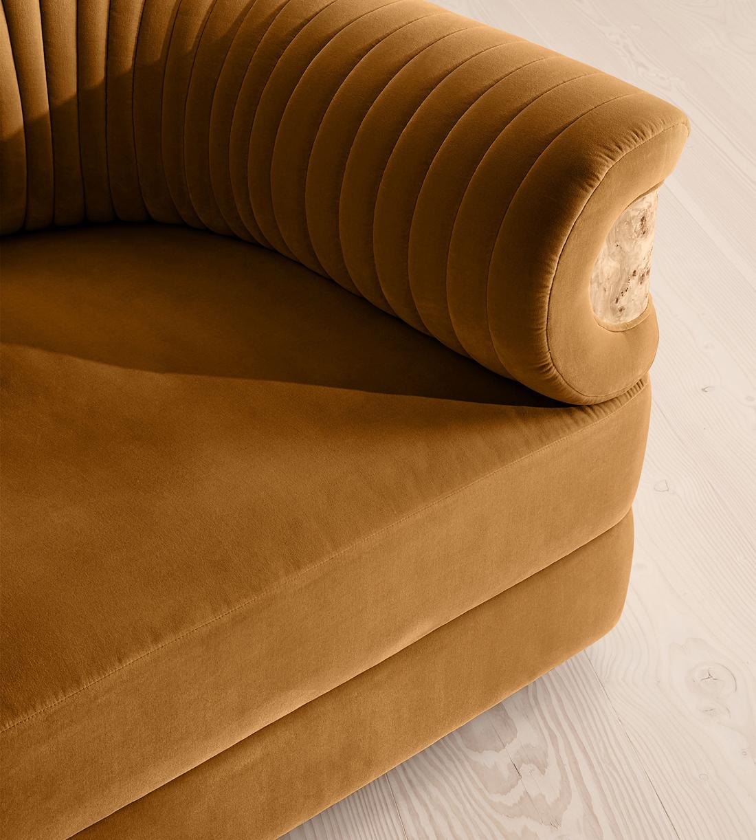 Caleb Modular Three Seater Sofa - Velvet - Mustard - Blonde Burl - UK - Images - Image 5