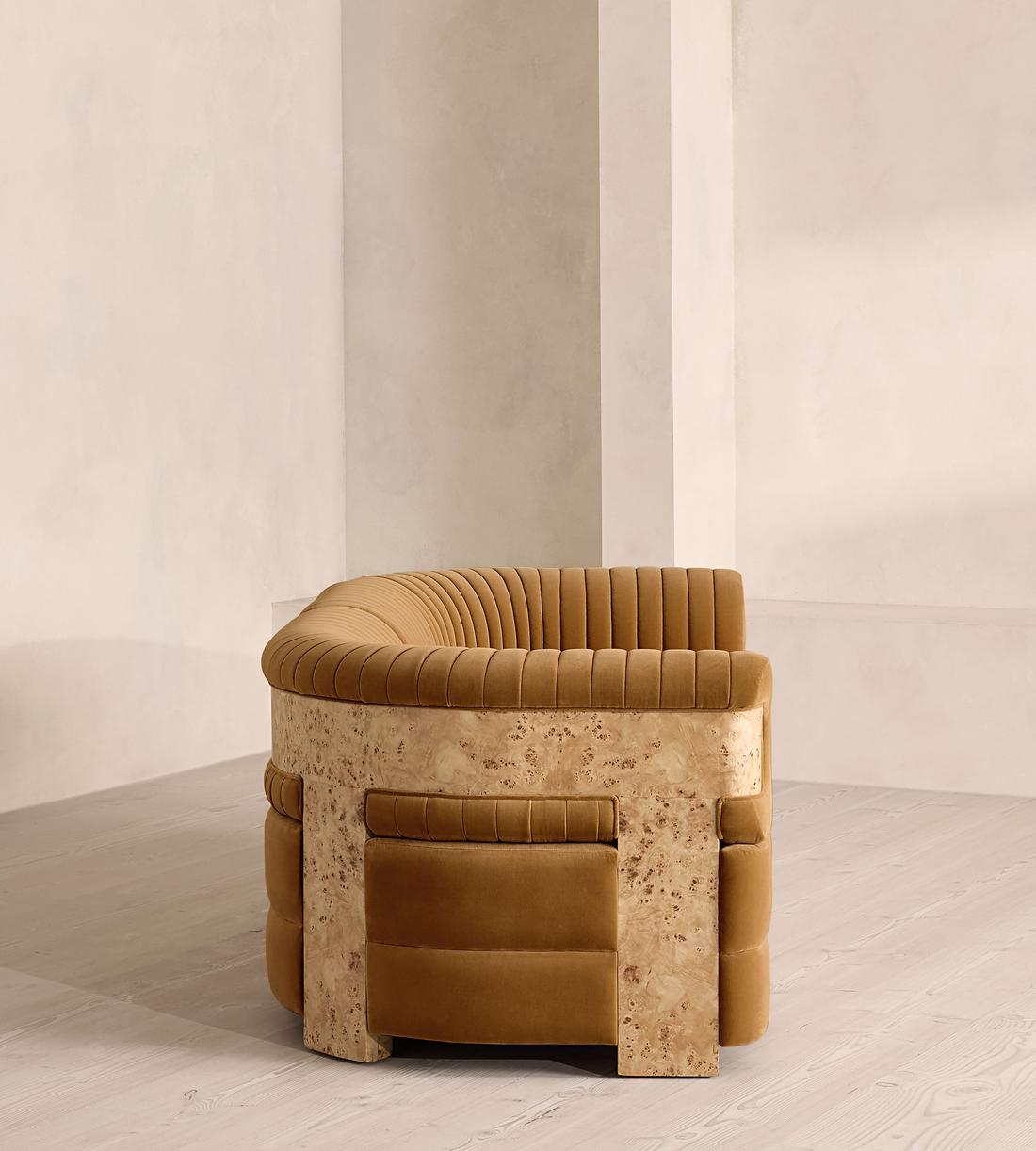 Caleb Sectional Three Seater Sofa - Velvet - Mustard - Blonde Burl - US - Images - Image 3