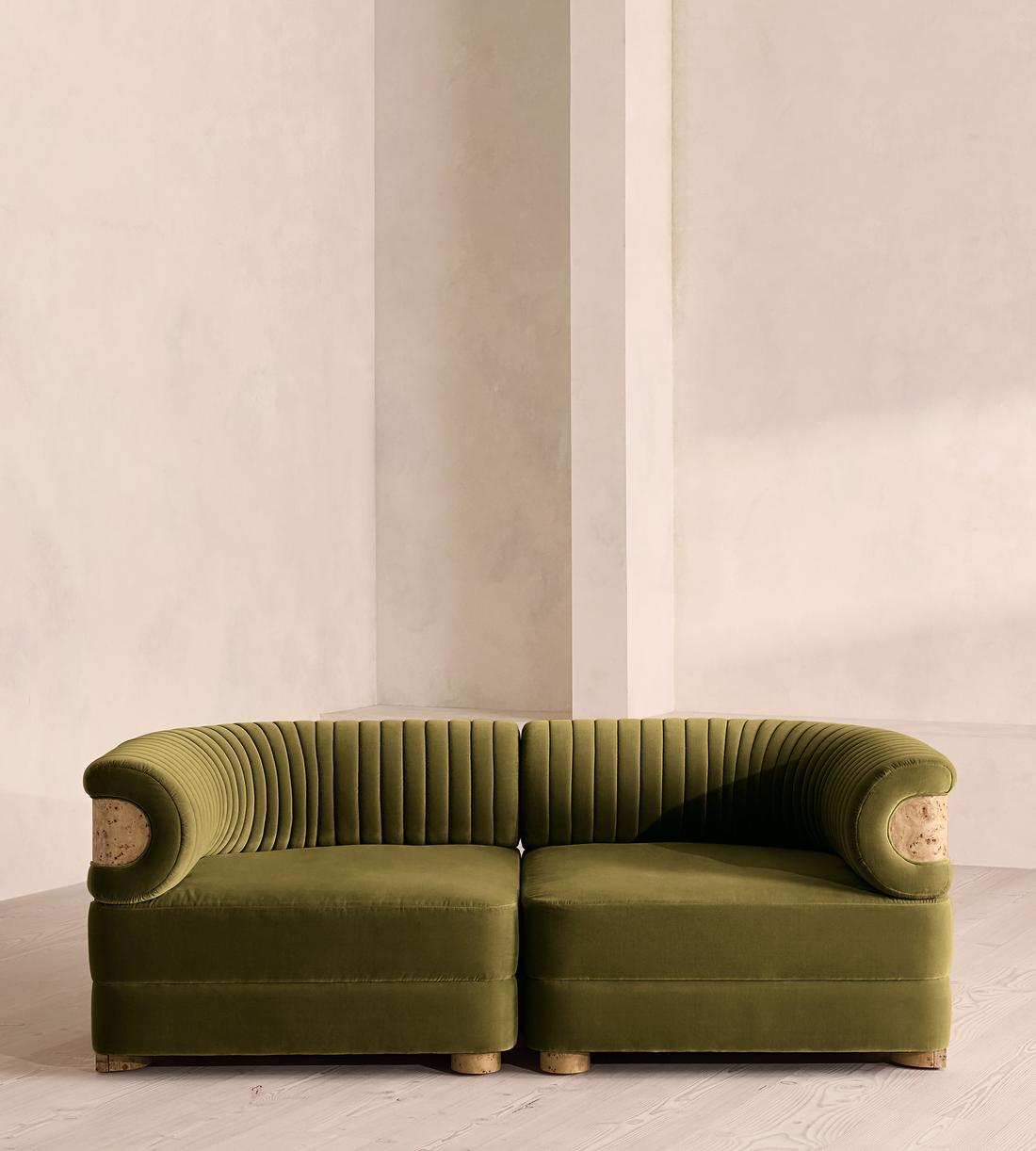 Caleb Modular Three Seater Sofa - Velvet - Olive - Blonde Burl - UK - Listing - Image 1