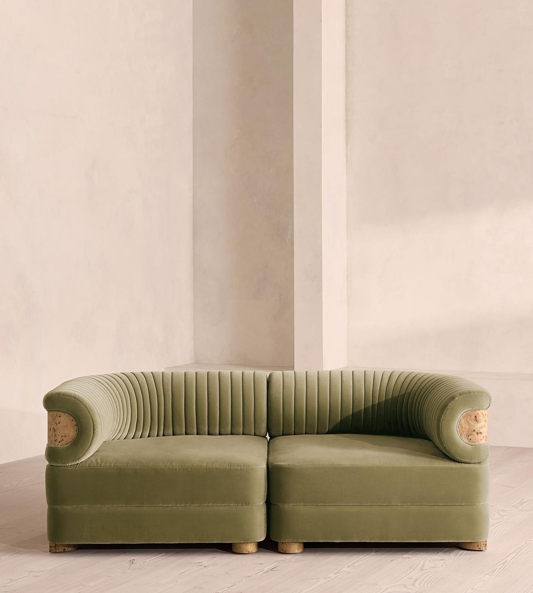 Caleb Sectional Three Seater Sofa - Velvet - Lichen - Blonde Burl - US - Listing - Image 1