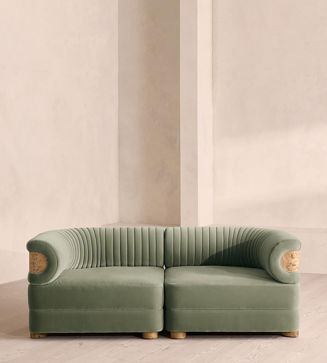 Caleb Modular Sofa - Three Seater - Velvet - Seafoam - Blonde Burl - UK - Listing - Image 1