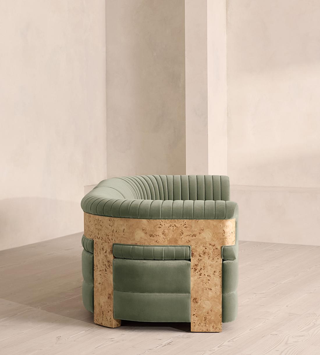 Caleb Modular Sofa - Three Seater - Velvet - Seafoam - Blonde Burl - UK - Images - Image 3