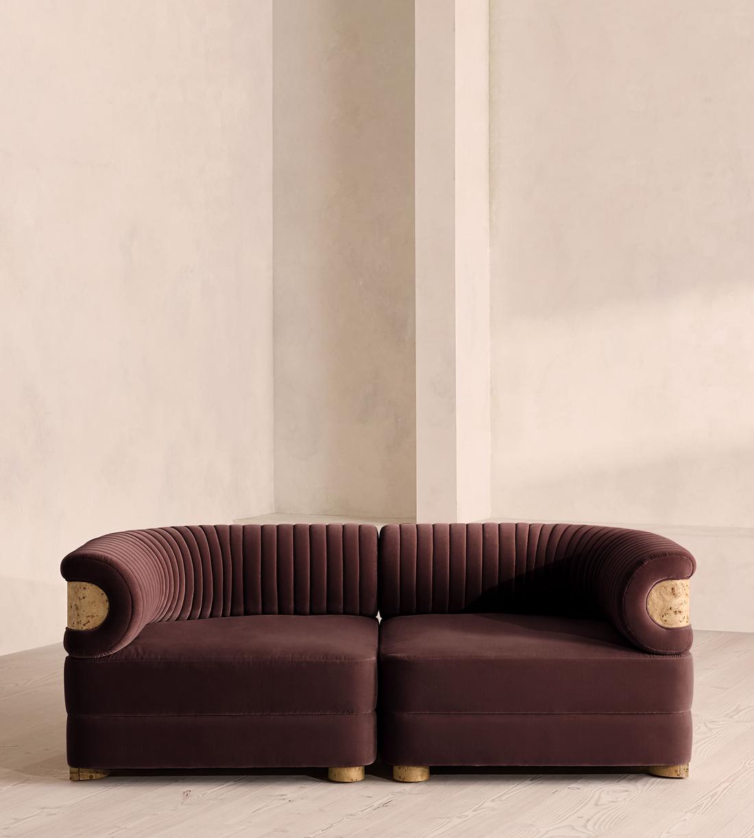 Caleb Modular Sofa - Three Seater - Velvet - Aubergine - Blonde Burl - UK - Listing - Image 1