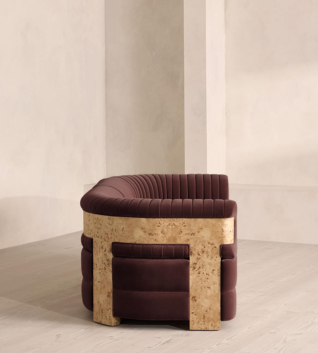 Caleb Sectional Sofa - Three Seater - Velvet - Aubergine - Blonde Burl - US - Images - Image 3