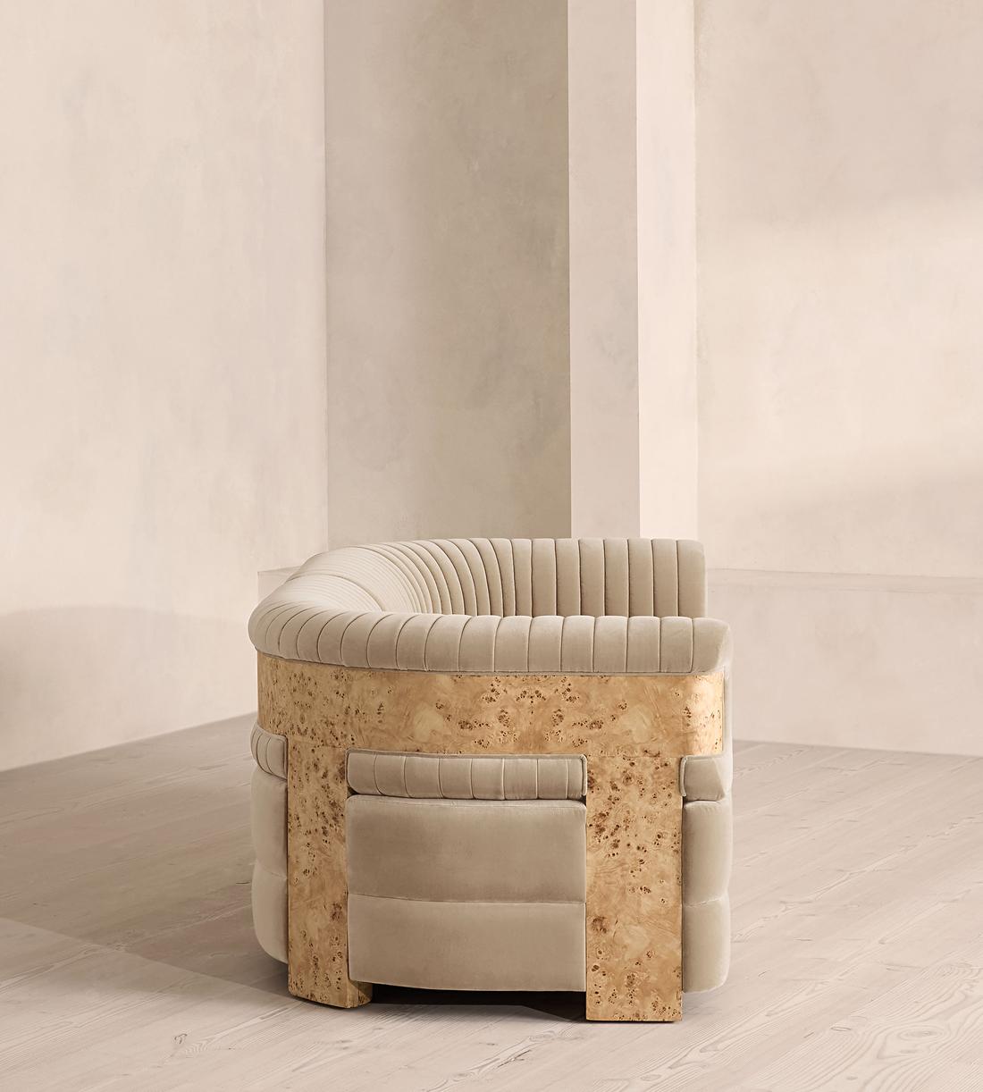 Caleb Modular Sofa - Three Seater - Velvet - Oyster - Blonde Burl - UK - Images - Image 3